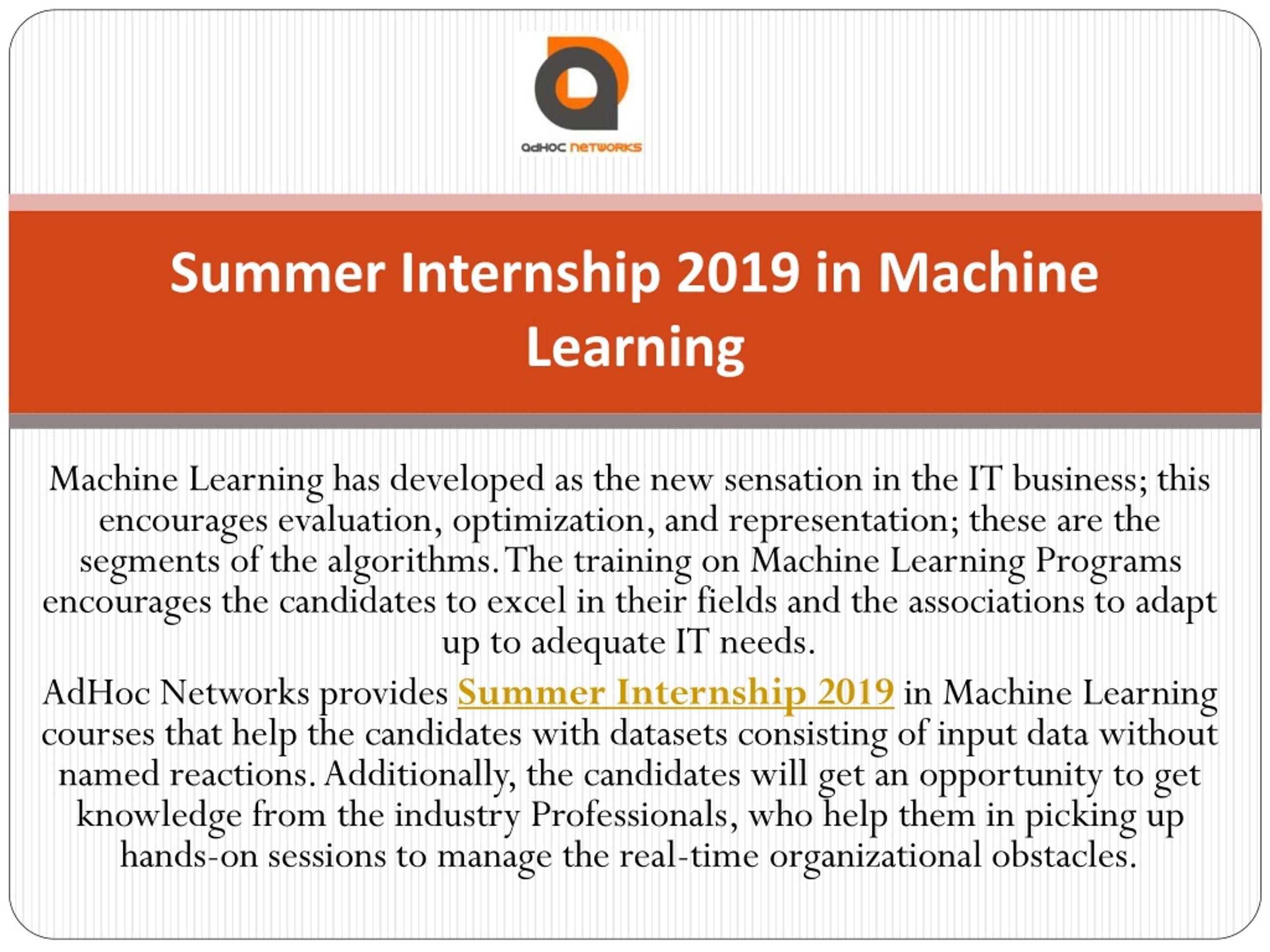 PPT - Summer Internship 2019 in Machine Learning PowerPoint ...