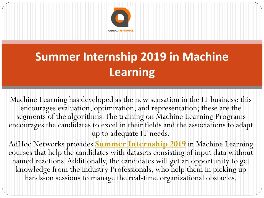 summer internship 2019 in machine learning