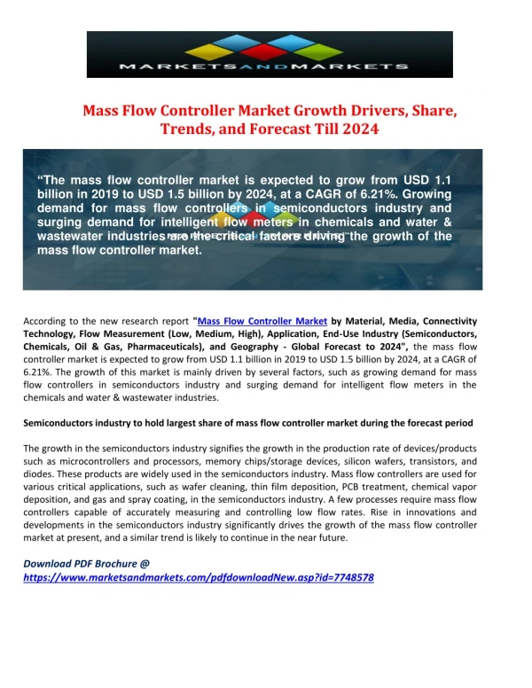 Mass Flow Controller Market Growth Drivers, Share, Trends, and Forecast Till 2024