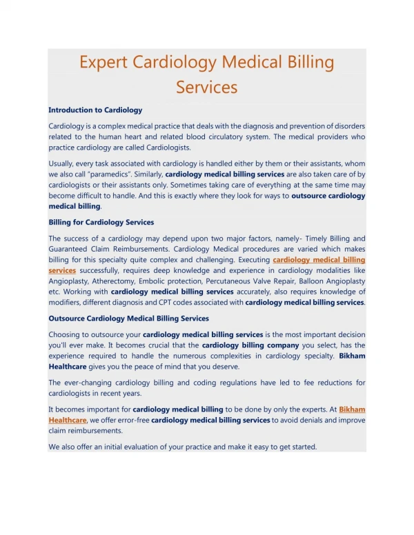Expert Cardiology Medical Billing Services