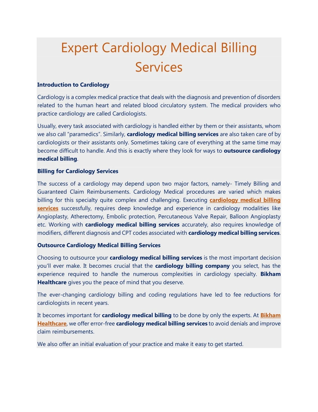 expert cardiology medical billing services