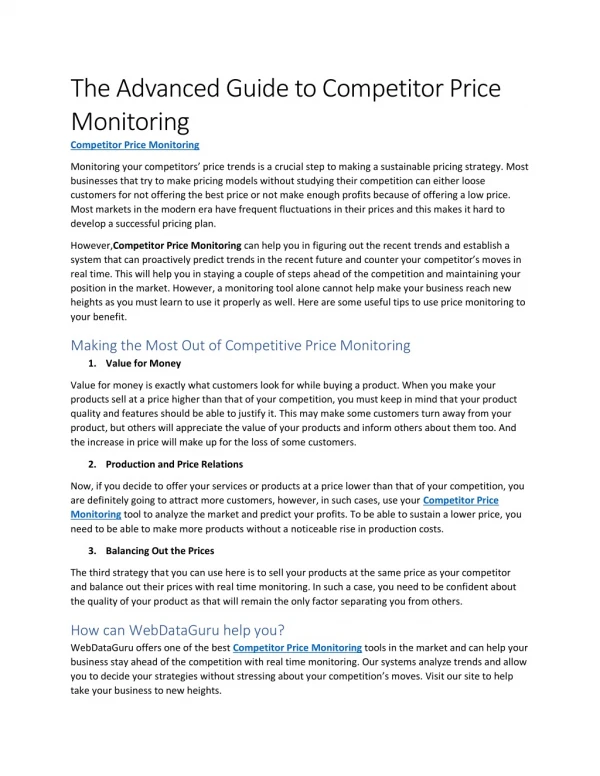 The Advanced Guide to Competitor Price Monitoring