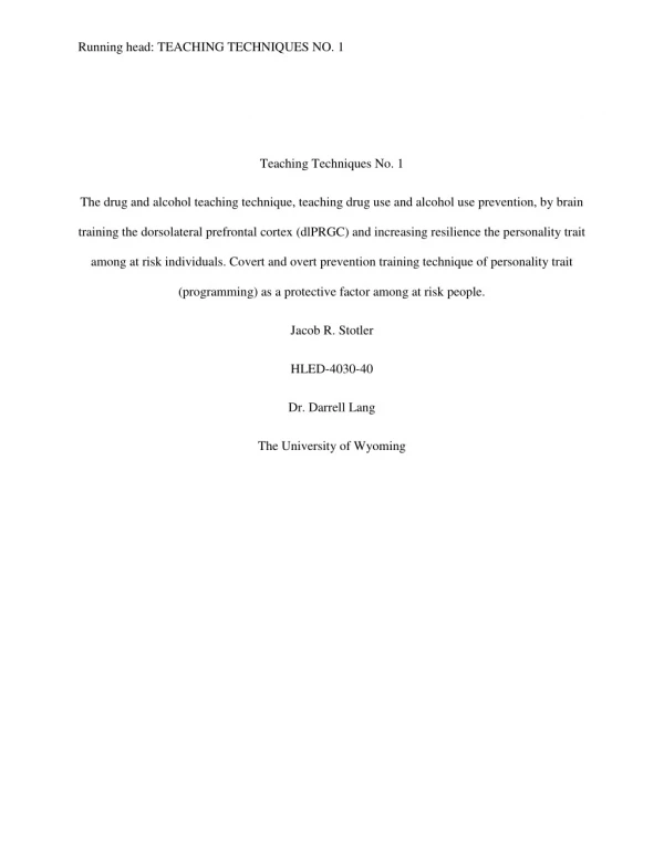 Brain training the Dorsolateral Prefrontal Cortez and increasing Resilience personality trait among at risk individuals