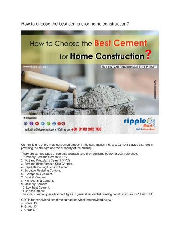 How to choose the best cement for home construction