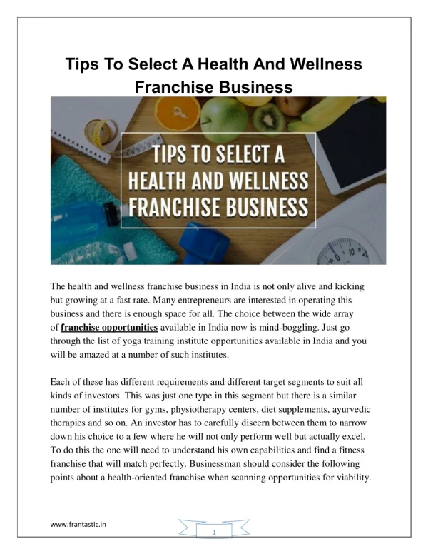 Tips To Select A Health And Wellness Franchise Business The