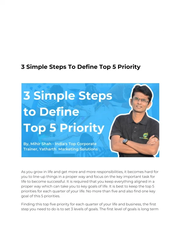 3 Simple Steps To Define Top 5 Priority
