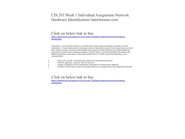 CIS 293 Week 1 Individual Assignment Network Hardware Identification//tutorfortune.com
