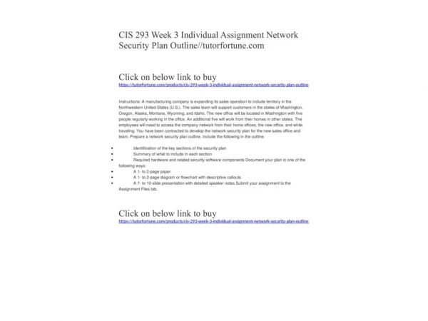CIS 293 Week 3 Individual Assignment Network Security Plan Outline//tutorfortune.com