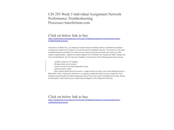 CIS 293 Week 5 Individual Assignment Network Performance Troubleshooting Processes//tutorfortune.com