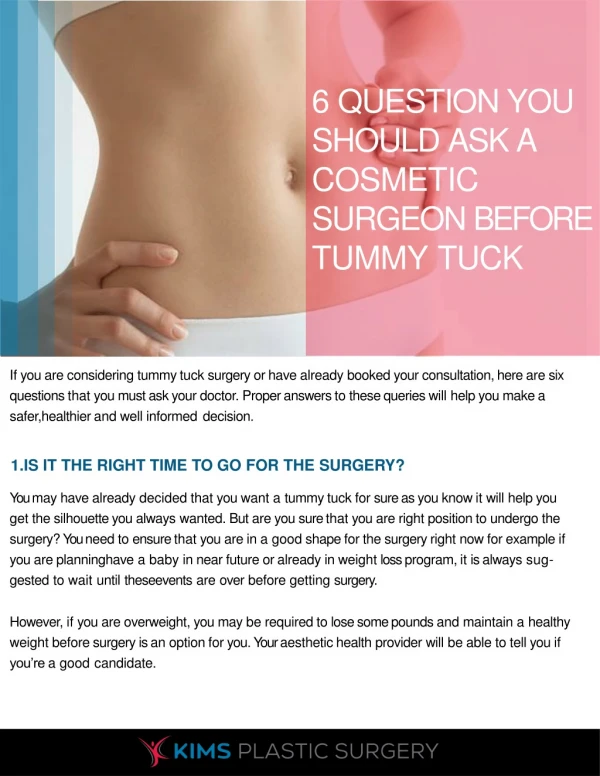 6 Question You Should Ask a Cosmetic Surgeon before Tummy Tuck