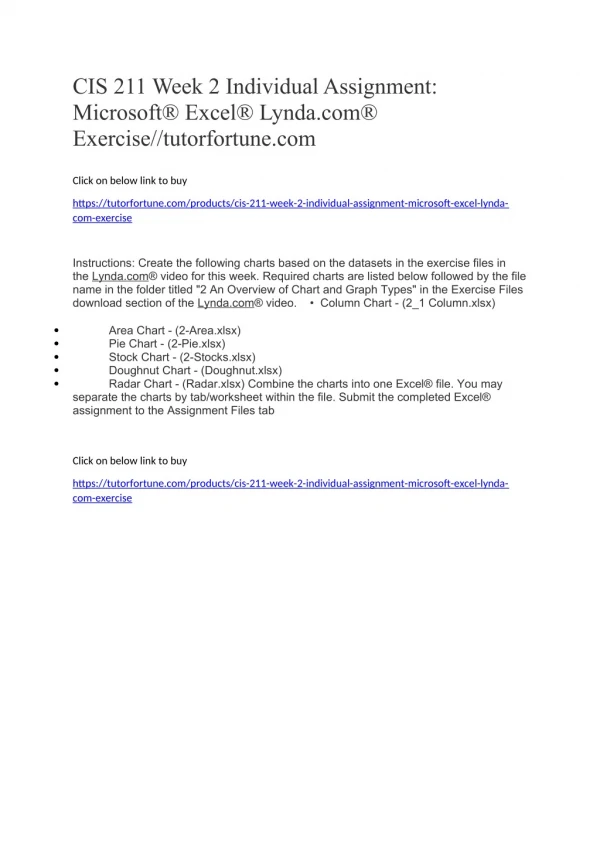 CIS 211 Week 2 Individual Assignment: Microsoft® Excel® Lynda.com® Exercise//tutorfortune.com