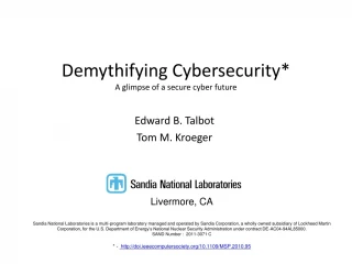 Demythifying Cybersecurity* A glimpse of a secure cyber future - slide 1
