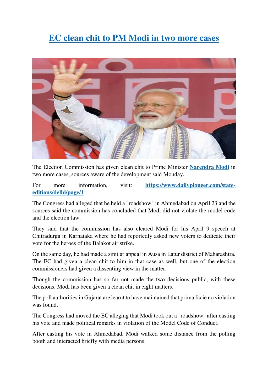 ec clean chit to pm modi in two more cases