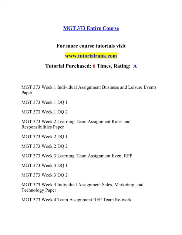 MGT 373 Inspiring Innovation / tutorialrank.com