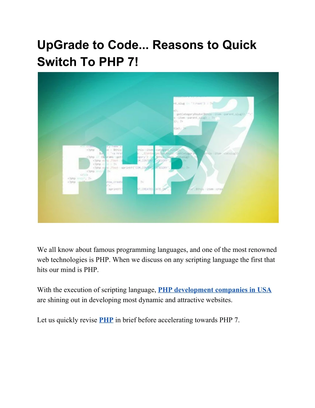 upgrade to code reasons to quick switch to php 7
