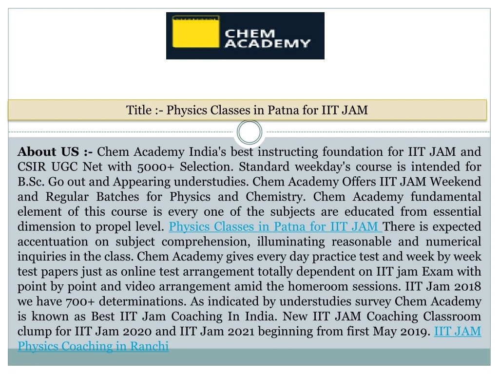 title physics classes in patna for iit jam