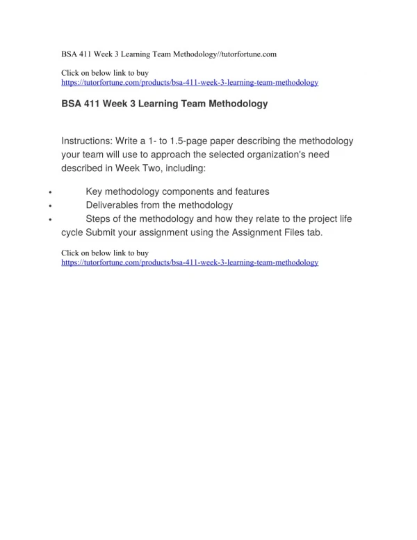 BSA 411 Week 3 Learning Team Methodology//tutorfortune.com