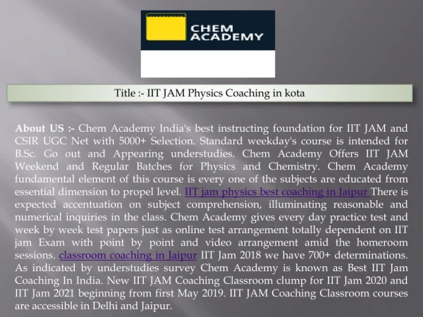 Physics Classes in ajmer for IIT JAM