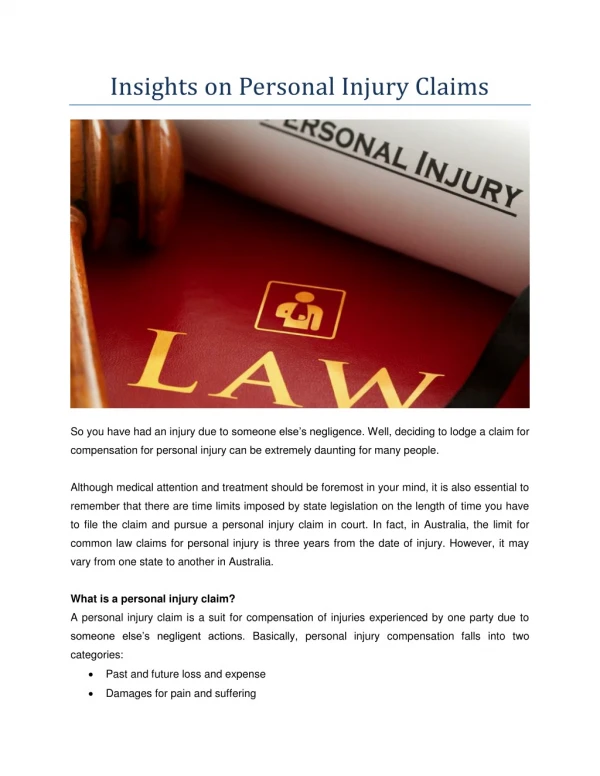 Insights on Personal Injury Claims