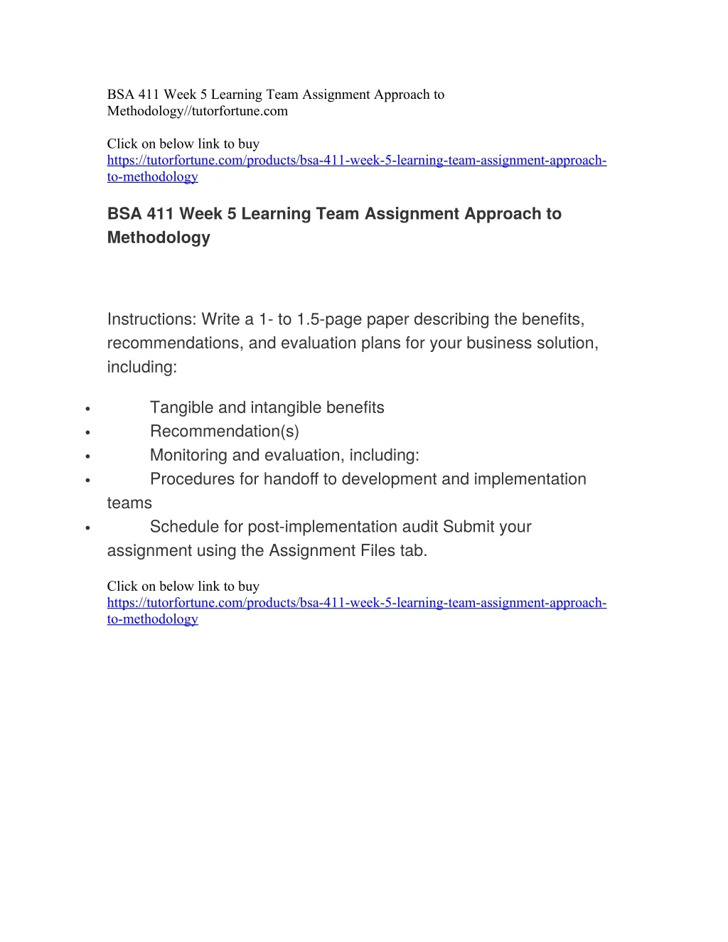 bsa 411 week 5 learning team assignment approach