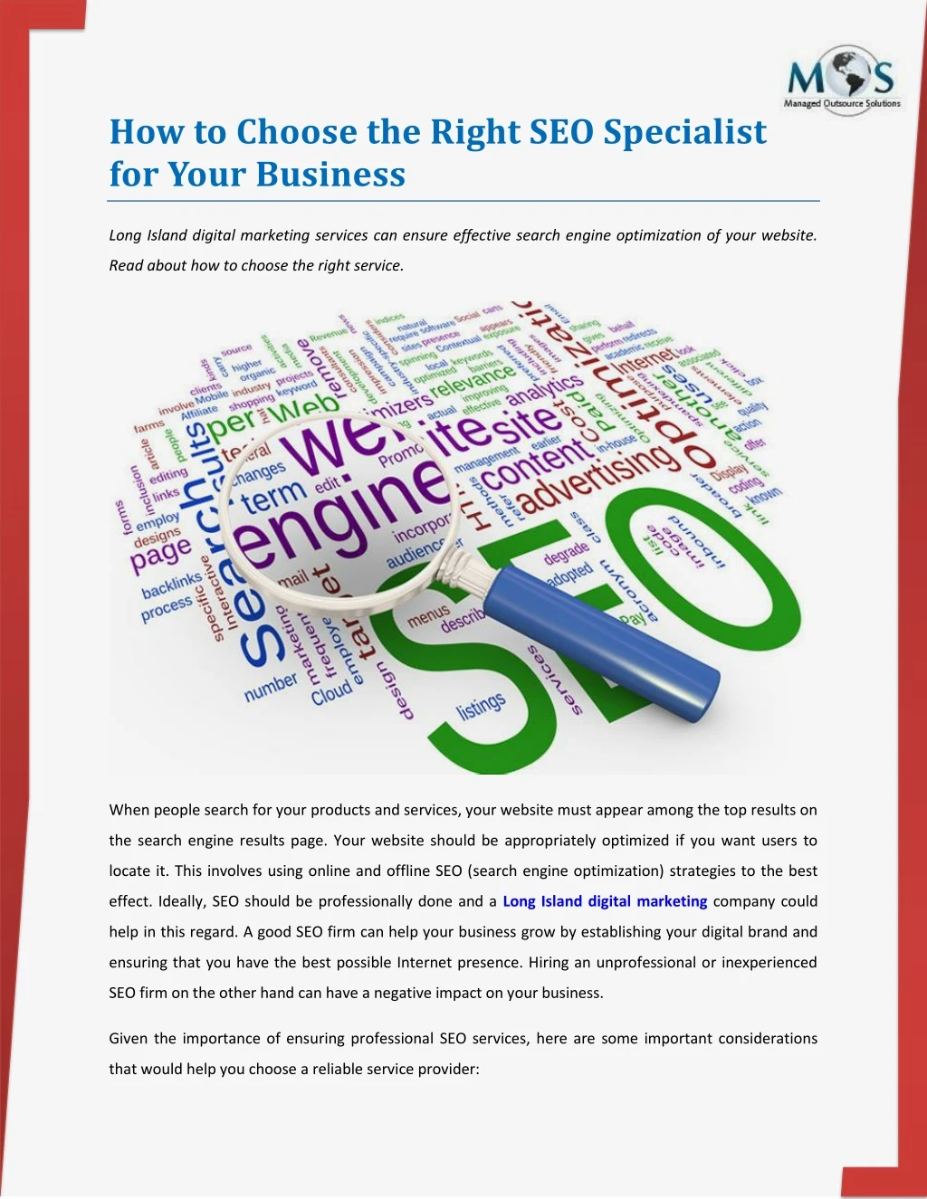how to choose the right seo specialist for your