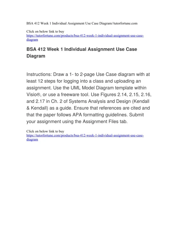 BSA 412 Week 1 Individual Assignment Use Case Diagram//tutorfortune.com