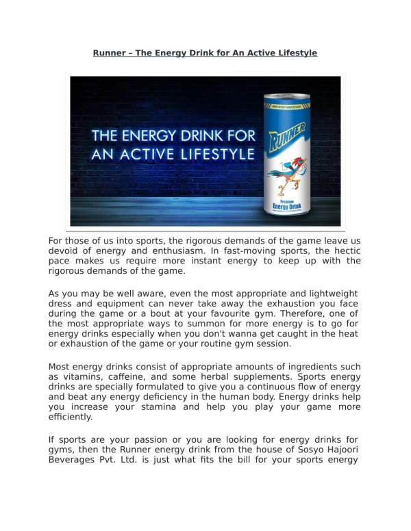 Runner – The Energy Drink for An Active Lifestyle