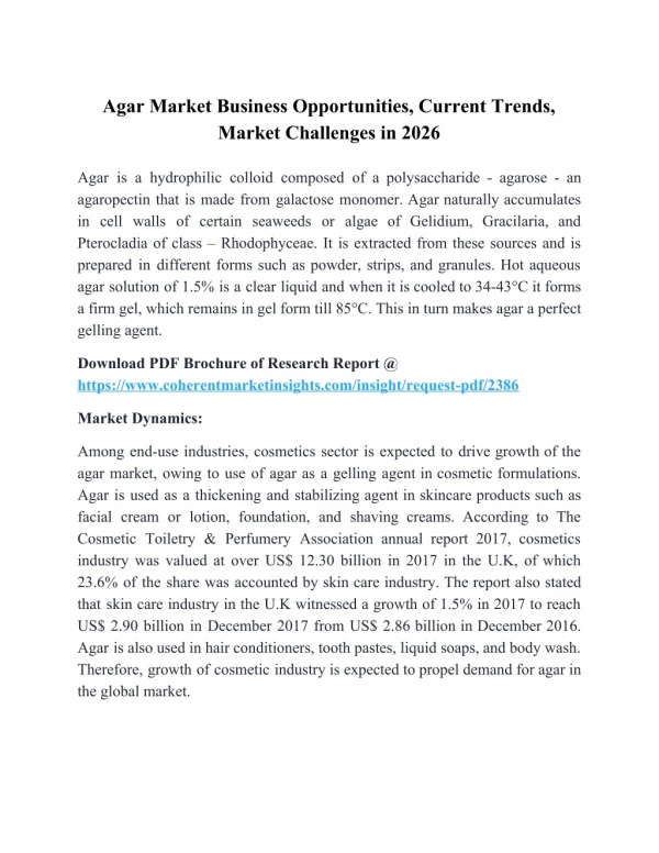 Agar Market Business Opportunities, Current Trends, Market Challenges in 2026