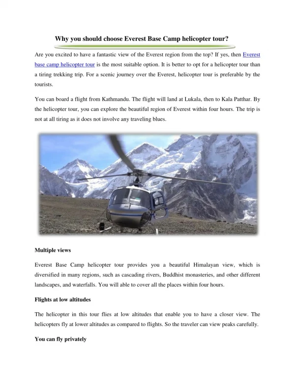 Why you should choose Everest Base Camp helicopter tour?
