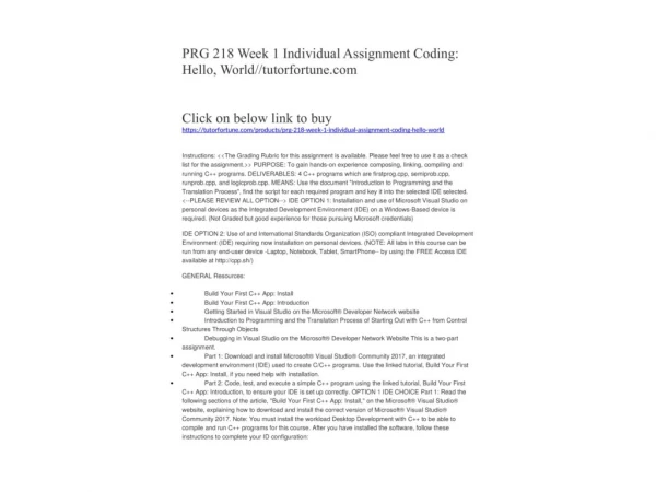 PRG 218 Week 1 Individual Assignment Coding: Hello, World//tutorfortune.com