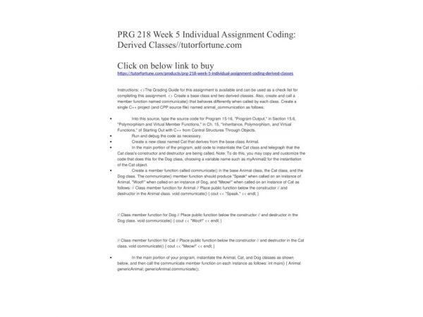 PRG 218 Week 5 Individual Assignment Coding: Derived Classes//tutorfortune.com