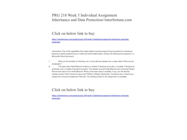 PRG 218 Week 5 Individual Assignment Inheritance and Data Protection//tutorfortune.com