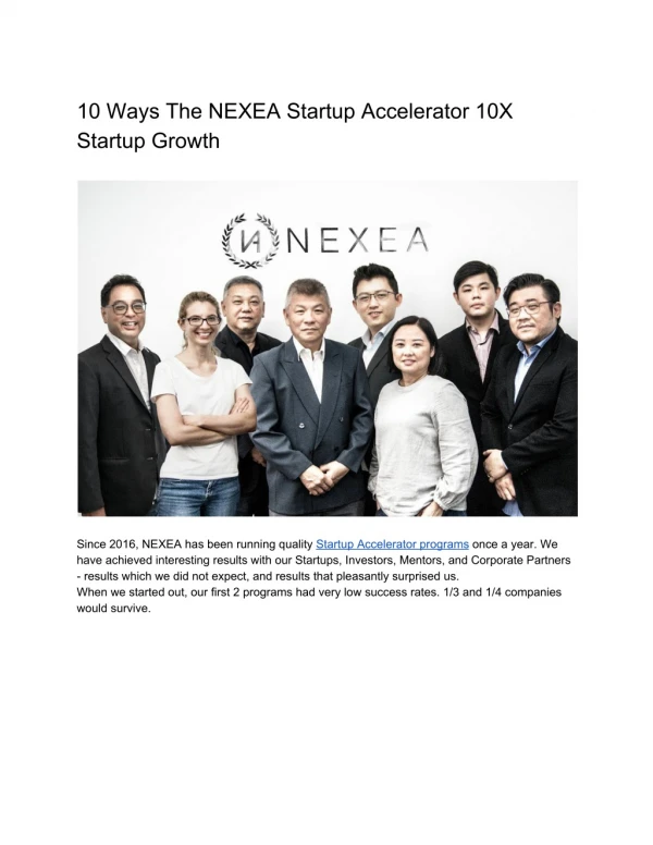 10 Ways The Nexea Startup Accelerator 10X Startup Growth