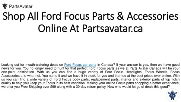 Shop Ford Focus Parts From Top Brands Online At Parts Avatar Canada.
