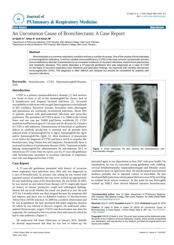 An Uncommon Cause of Bronchiectasis: A Case Report