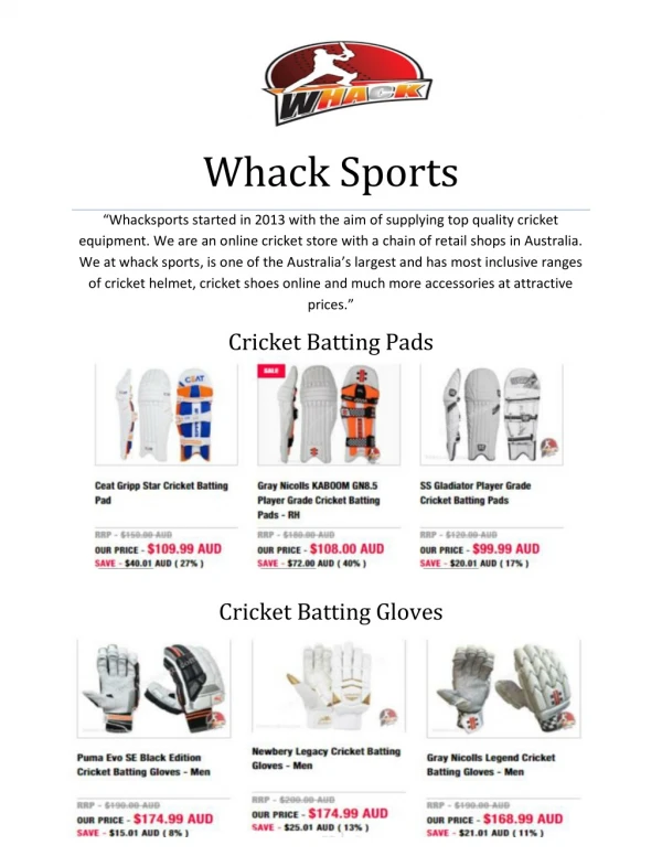 Online Cricket Store by Whack Sports