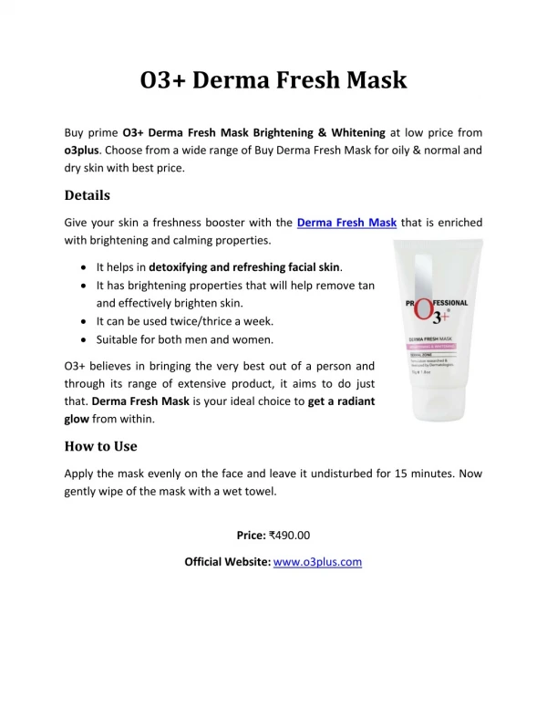 O3 Derma Fresh Mask