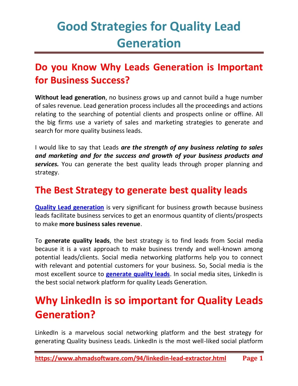 good strategies for quality lead generation