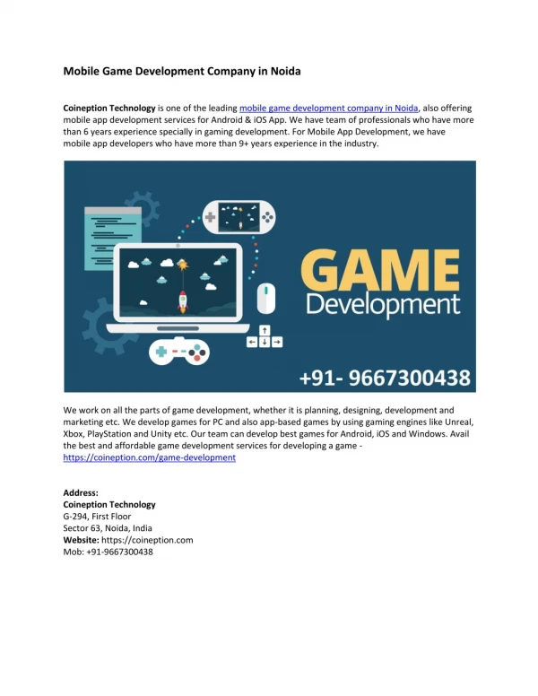 Mobile Game Development Company in Noida