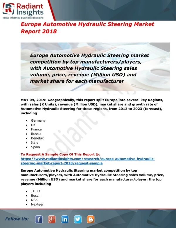 Europe Automotive Hydraulic Steering Market Rising Demand, Growth, Trend & Insights for Next 5 Years