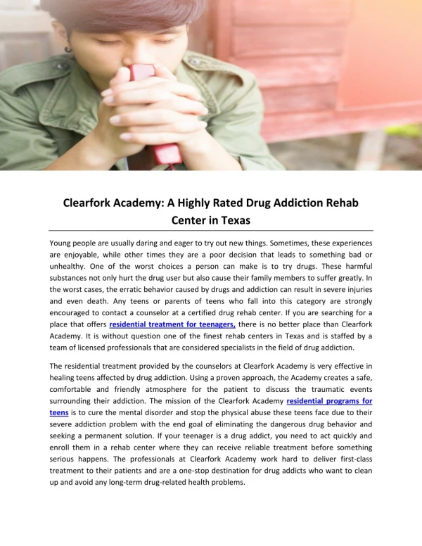 Clearfork Academy: A Highly Rated Drug Addiction Rehab Center in Texas