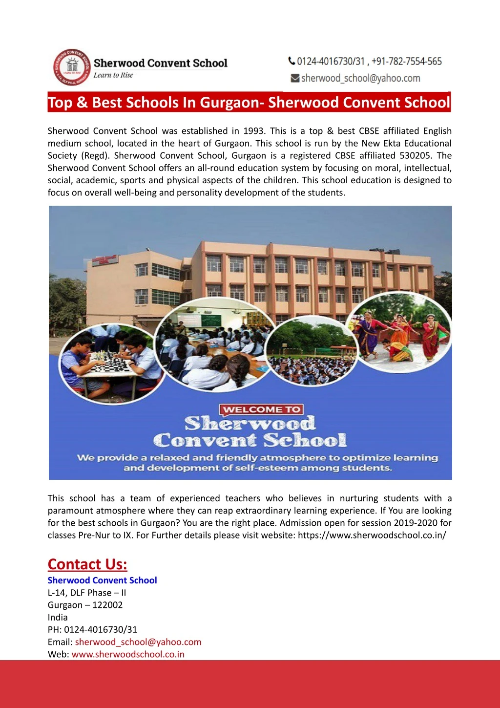 top best schools in gurgaon sherwood convent