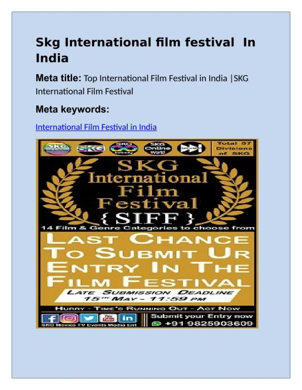 Top International Film Festival in India |SKG International Film Festival