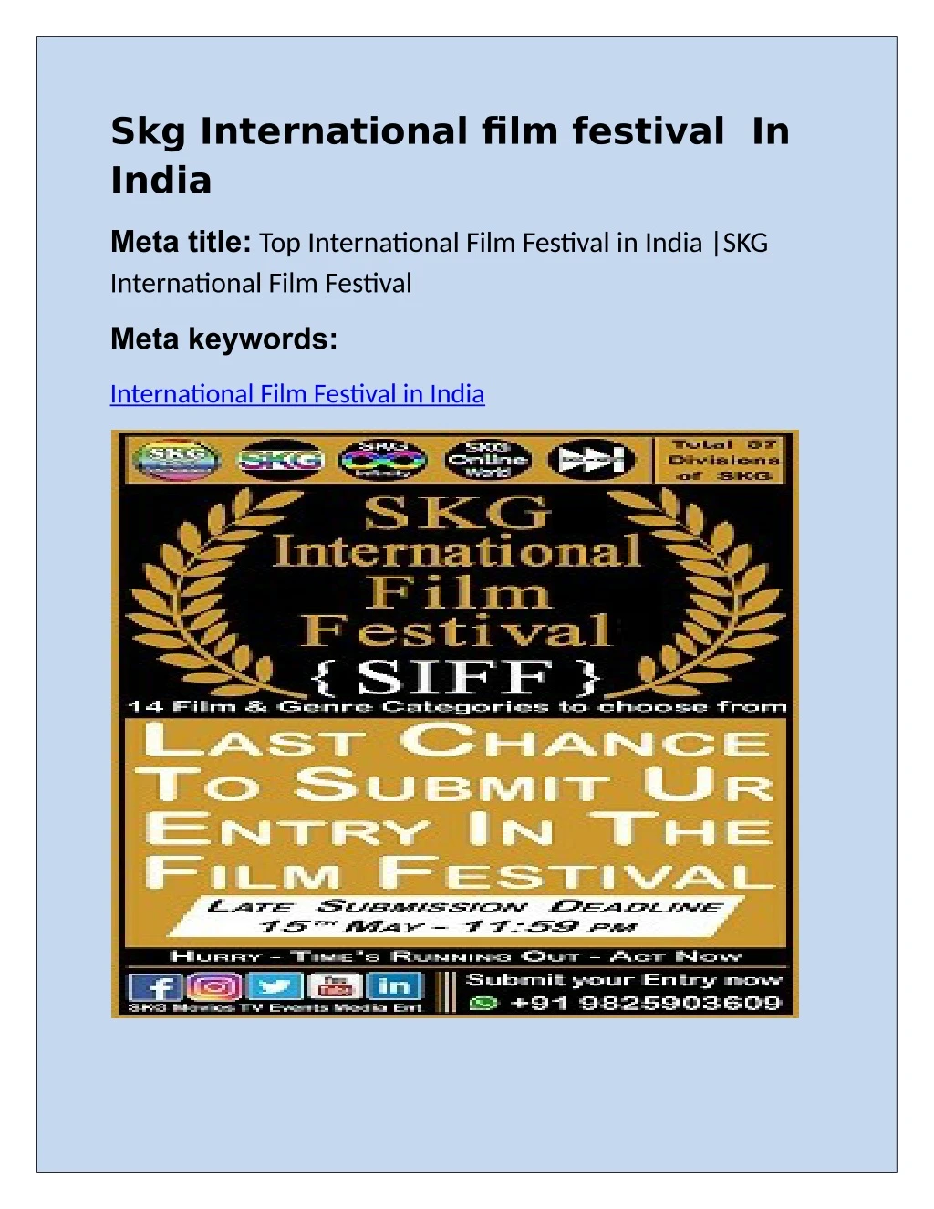skg international film festival in india