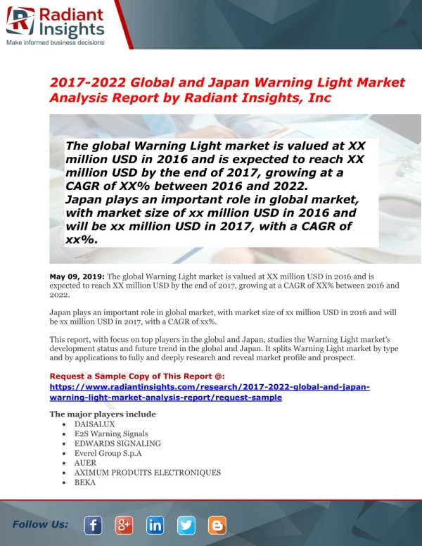 Warning Light Market Report 2017-2022 | Latest Trend, Growth & Forecast