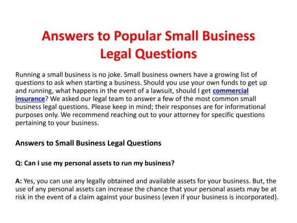Answers to Popular Small Business Legal Questions