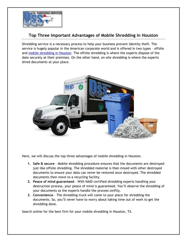 Top Three Important Advantages of Mobile Shredding in Houston