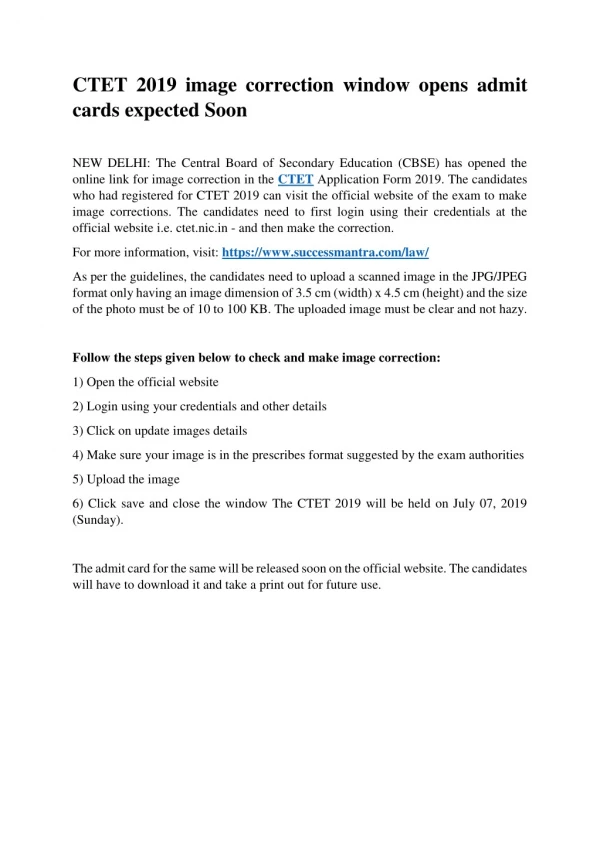 CTET 2019 image correction window opens admit cards expecte Soon