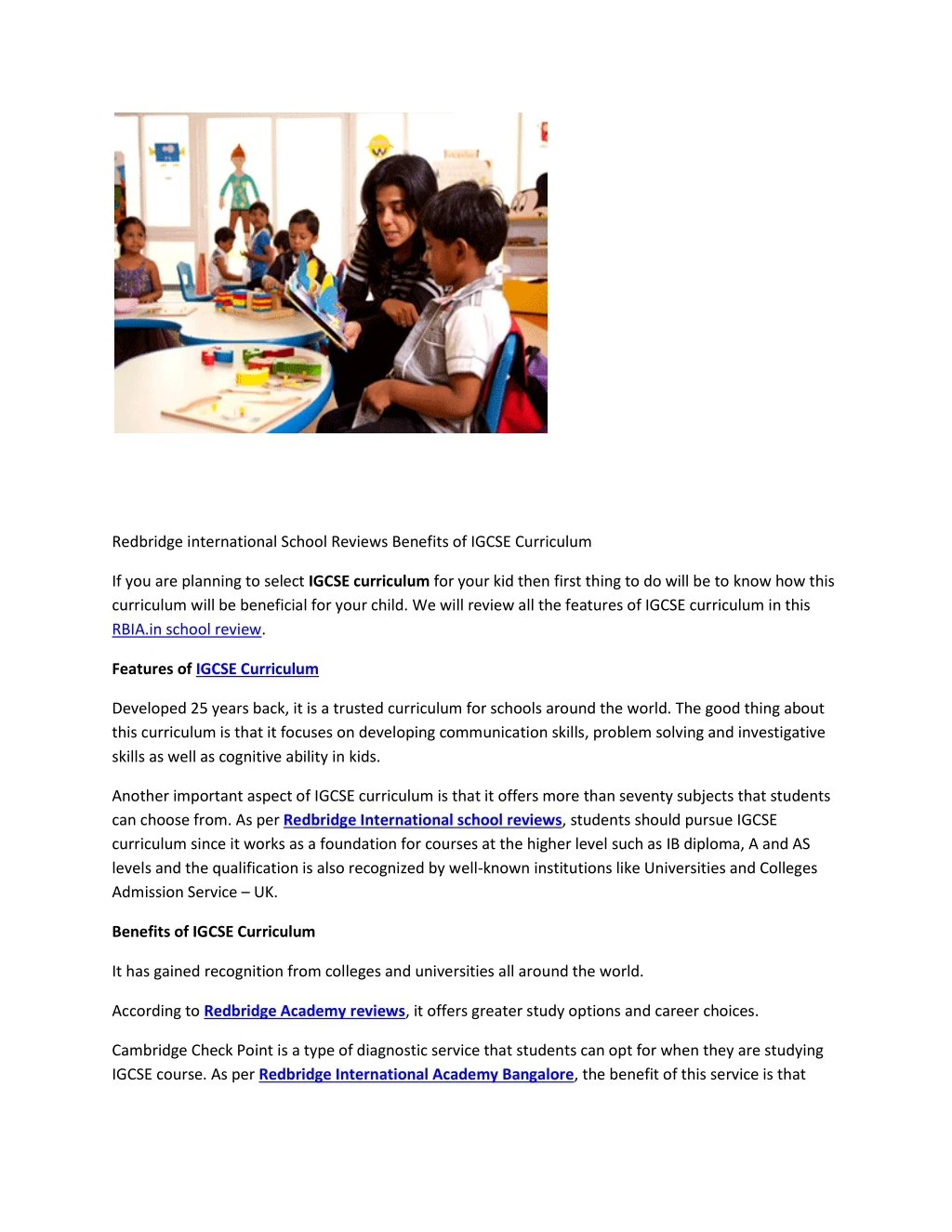 redbridge international school reviews benefits