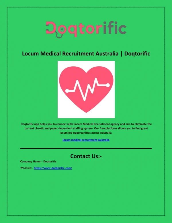 Locum Medical Recruitment Australia | Doqtorific